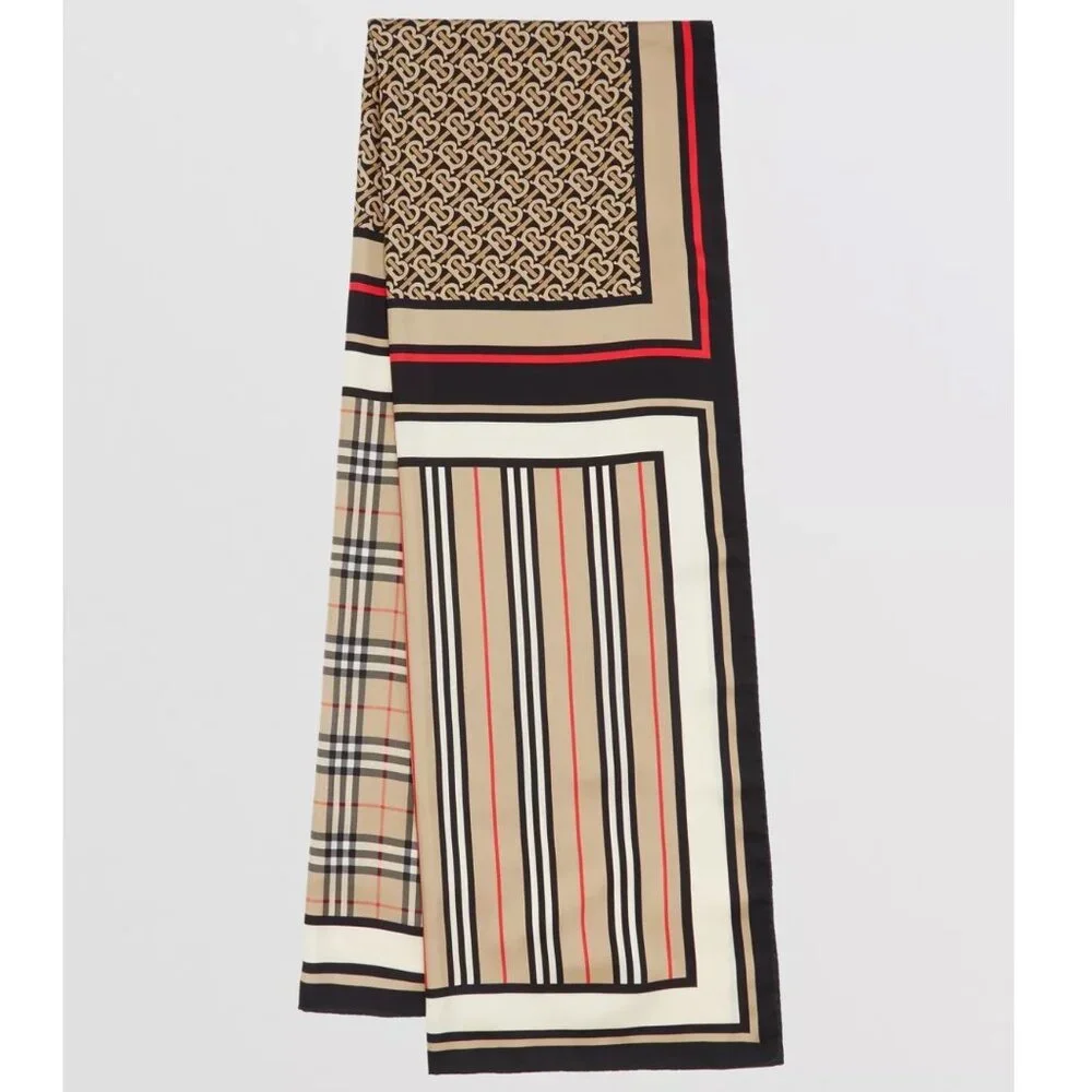 Burberry Montage Print Silk Twill Scarf Archive Beige